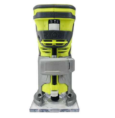 Front view of 18V Lithium Ion Cordless Fixed Base Trim Router With LED Lights And GripZone Overmold For Tight Accurate Cabinet And Trim Work Tool Only No Battery Included Easy Depth Adjustment For Clean Pro Level Wood Cuts