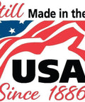 Brand badge logo showing Still Made in the USA Since 1886 with a waving American flag.