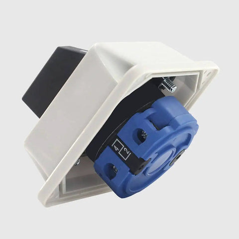 Changeover Selector Switch With Waterproof Box Dual Power 3 Position 4 Terminals Power Transfer For Motors Water Pumps And Generators Rotary Cam 440V 20A LW26-20/1 in white housing, side view