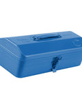 Blue Portable Metal Tool Box With Multi Compartment Organizer, Iron Construction, Secure Locking, Anti Rust Coating, Built Tough