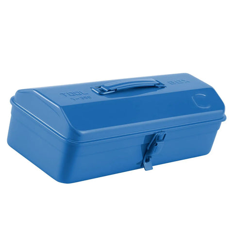 Blue Portable Metal Tool Box With Multi Compartment Organizer, Iron Construction, Secure Locking, Anti Rust Coating, Built Tough