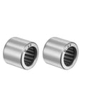 Two B68 needle roller bearings, full-complement drawn cup, open; 3/8 in ID, 9/16 in OD, 1/2 in width, steel construction