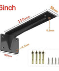 Diagram of Heavy Duty Shelf Brackets 150 To 500mm Black Steel L Brackets for shelving with dimensions and screws