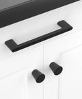 10 Pack 5 Inch Matte Black Cabinet Pulls for Kitchen Cabinets, Dresser Drawers, and Cupboards, installed on a white cabinet