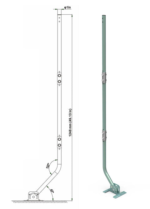 Beefy Universal Outdoor Mounting Pole For TV Antenna And Weather Station, heavy-duty aluminum, 49.5-inch extension, wall mount