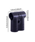 Two-Piece Round Pipe Clamp Connector Kit For Handrails And Structural Fittings, dimensions labeled, black metal connector close-up