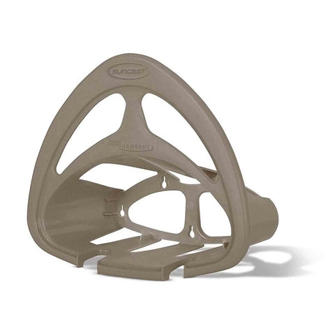 Two Pack Hangout Hose Holder With Built In Shelf For Outdoor Wall Mount Storage Durable Resin Hose Reel Designed For 150 Foot Hoses Taupe Weather Resistant Garden Must Have Organizer shown.
