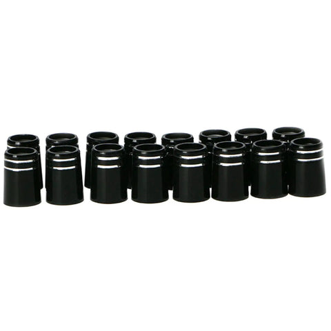Pro Grade Replacement Black Plastic Golf Ferrules Set For 0.370 Parallel Tip Shafts, arranged in a row, Pack Of 10