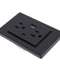 Heavy Duty 3 Prong Wall Outlet With Quick Charge Usb Ports Built Like A Tank, black polycarbonate faceplate for moisture resistance.