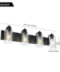 Four Light Black Wall Sconce Vanity Light With Seedy Glass Shades 28 Inch Modern Bathroom Mirror Hallway Bedroom Living Room Lighting Fixture