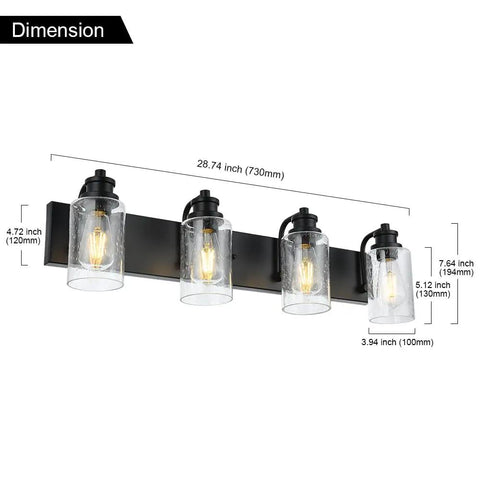 Four Light Black Wall Sconce Vanity Light With Seedy Glass Shades 28 Inch Modern Bathroom Mirror Hallway Bedroom Living Room Lighting Fixture