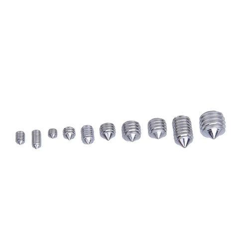 High Grade Stainless Steel Grub Screws With Hex Socket And Cone Point, M3 Through M8 Metric Machine Fasteners In Tough Storage Box, Straight Shot For Precision Instrument Repair And Tight Assembly