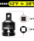 2 Pack Impact Socket Adapter And Reducer Set 1/2 to 3/8 Drive with size and conversion details, chrome vanadium steel