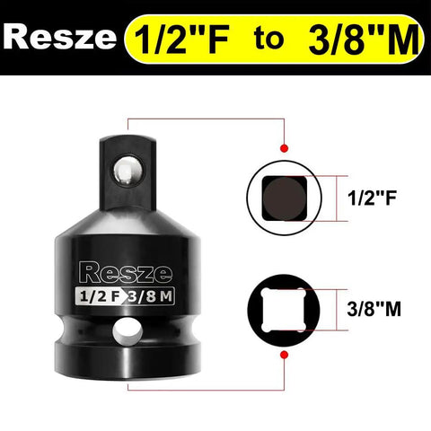 2 Pack Impact Socket Adapter And Reducer Set 1/2 to 3/8 Drive with size and conversion details, chrome vanadium steel