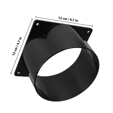 Heavy Duty Abs Rectangular Air Duct Flange Connector With 120Mm Square Base, durable black ABS for HVAC and dryer vents.