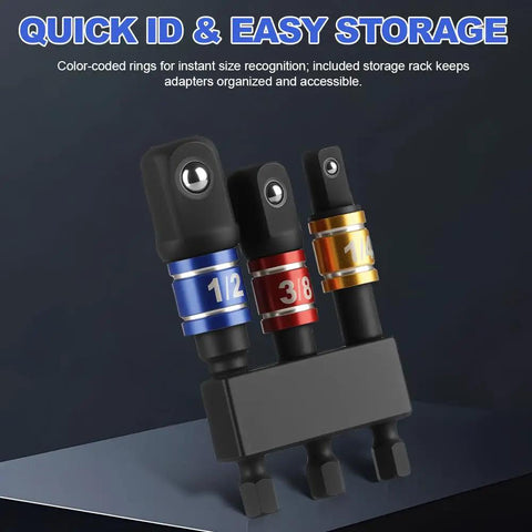 Heavy Duty 3 Piece Impact Socket Adapter Set with One Quarter Inch Hex Shank Chrome Vanadium Steel Drill Extension