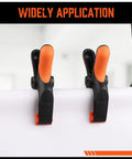 HORUSDY 5-inch plastic spring clamps; two orange-handled, black-bodied clamps gripping a white panel.