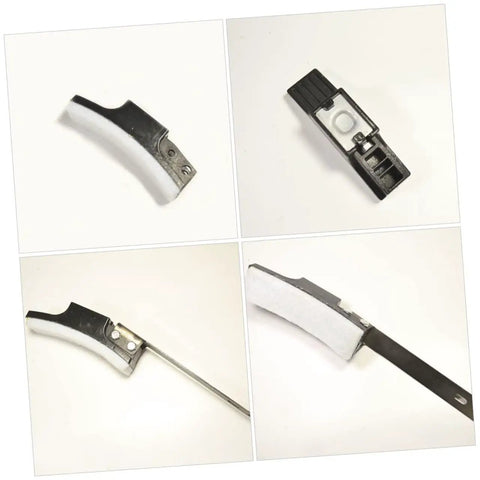 Collage of four pack felt brake pads for exercise bikes with ABS casing and felt surface for quiet braking.