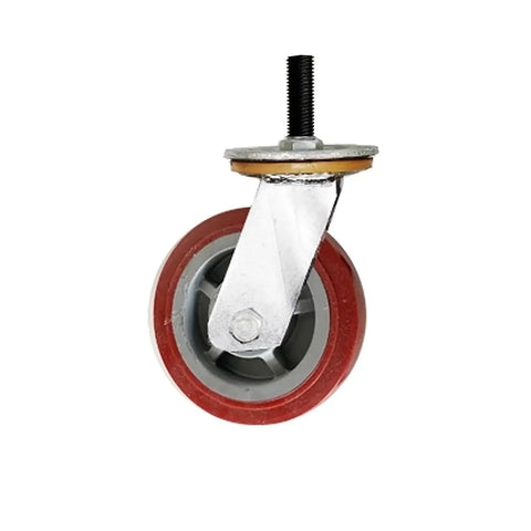 Badass Heavy Duty 4 Inch Swivel Caster Wheels 1300 Pound Load 4 Pack With Quiet Brake M16 Threaded Stem close-up of a polyurethane tire.
