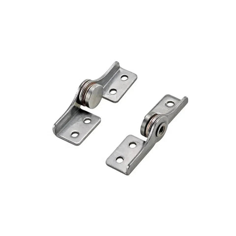 Angled front view of Flozari 304 stainless steel rotary shaft torque hinges, pair with mounting plates.