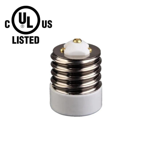 Upgrade Your Vintage Lamp With This Light Bulb Adapter For Mogul Socket, Converts Old Mogul To Standard, White And Steel Finish