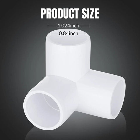 20 Pack One Half Inch Three Way PVC Fittings Elbow for DIY Projects, Furniture Grade Pipe Connectors, 0.84 Inch OD, size details.