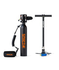 Ultra Portable Mini Scuba Tank With Pump 0.5L Lightweight 2.4 lb Dive Pony For Snorkeling And Emergency Air Backup next to its hand pump