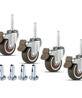 Rubber Caster Wheels 1.5 Inch Set Of 4 With 5/16 X 1-1/2 Inch Stems And 20mm Sockets, Locking Furniture Castors.