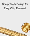 Must-Have Titanium-Coated Drill Bit Set For DIY Pros; Heavy Duty Bearing Steel Twist Bits Kill Through Wood Metal And More Like A Boss With Smooth Step Design And Snazzy Case Included. sharp tooth close-up for chip removal