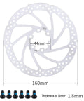 Heavy Duty Hydraulic Disc Brakes For Mountain Bikes With 800mm Front And 1550mm Rear Lines Four Piston Caliper 160mm Rotor close-up view of rotor dimensions