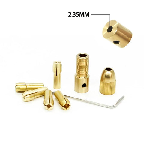 Hot Four Pack Brass Mini Collet Drill Chuck Keyless Adapter Socket For Electric Motor Shaft Rotary Tools Heavy Duty Grip and Long Life with 2.35MM size.