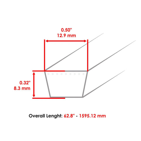 Premium American Style Transmission Drive Belt For John Deere ZTrak Z235 Z315E Z335M Z355R Zero Turn Mower Replacement 62 Inch illustration with dimensions