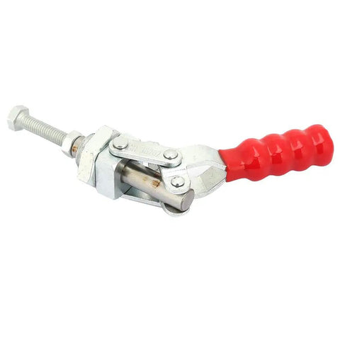 Heavy Duty Toggle Clamp With Push Pull Action Galvanized Iron 100kg Holding Force 20mm Travel M16 Screw Quick Positioning For Welding Jigs Mold Fixtures Inspection Tools Movable Bases, red handle