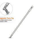 Tough As Nails T27 Security Torx Bit Set Gets Things Done Right 5 Pack 1/4 Inch Hex Shank 6 Inch Long S2 Steel showing magnetic tip for screw stability.