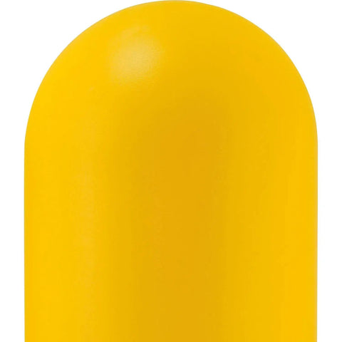 Close-up of a Heavy Duty 60 Inch Yellow Bollard Post Sleeve With Dome Top, showcasing the smooth yellow HDPE surface.
