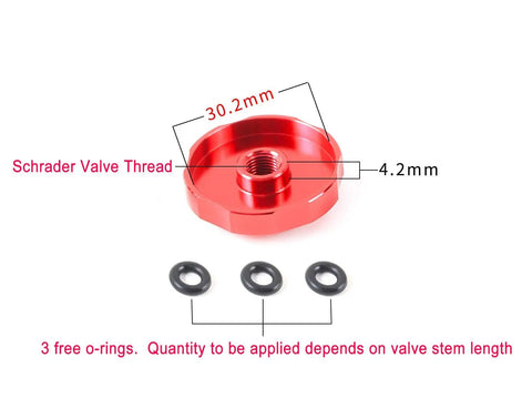 Red CNC Machined Aluminum Bike Air Valve Top Cap Cover for Suspension Forks with Schrader Valve Thread and O-rings