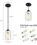Modern Black Farmhouse Pendant Light With Glass Shade Industrial Style Hanging Light Fixture adjustable height and E26 bulb options