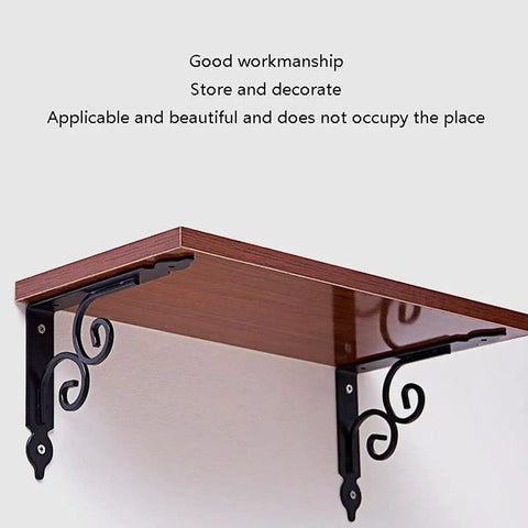 Heavy Duty Cast Iron Shelf Bracket Wall Mount Storage Support Decorative Corner Tripod White Painted DIY Bracket Nifty Home Organizer in use for wood shelf