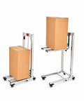 Heavy Duty Portable Manual Lift Stack With Folding Winch Crank Handle Material Handler For Moving 132 Lb Loads And Equipment At 6.7 To 33.5 Inch Height showing two stacks with boxes.