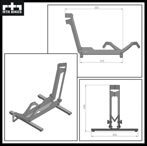 Diagram of Heavy Duty Bike Floor Stand Steel Rack for E Bikes and Mountain Bikes up to 66 lbs Fits 26-29 Inch Wheels Tires up to 2.8 Inch