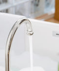 High Arc 2-Handle Widespread Roman Tub Faucet With Valve And Supply Lines Chrome Finish Demeter 1436201, sleek tall pouring into tub