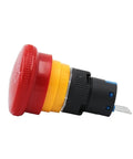 Side view of Mushroom Head Emergency Stop Push Button Switch 16mm Turn To Reset 1NO 1NC With Cover for industrial machinery.