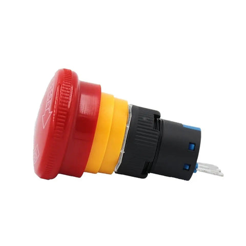 Side view of Mushroom Head Emergency Stop Push Button Switch 16mm Turn To Reset 1NO 1NC With Cover for industrial machinery.