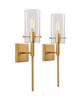 Set Of 2 Modern Indoor Wall Sconces In Antique Brass With Clear Glass Shade Dual Up Down Mount Sleek Wall Decor For Bedroom Living Room Hallway Minimalist Lighting Fixtures