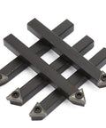 Heavy Duty 5 Pack Quarter Inch Indexable Carbide Insert Set With Hex Wrench And Screws for Metal Lathe, showing carbide tips and steel shanks.