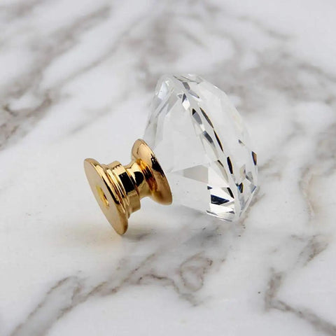 Top Shelf Crystal Cabinet Knobs With Gold Plated Base 6Pcs Drawer Pulls And Cupboard Handles For Kitchen Dressers, close-up view of a crystal knob.