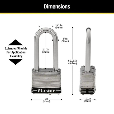 Dimensions of Stainless Steel Outdoor Padlock with Key, 4 Pack Keyed Alike, Marine Grade Security Lock for Boats, Fences, Gates