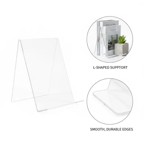 Clear Acrylic L Shaped Bookends For Desk And Shelf Organization No Fuss Invisible Support Brackets for upright books on glass desks