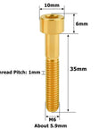 Titanium Allen Bolts M6x35mm For Bicycle Headset Stem Top Cover Screws Hex Head Titanium Alloy TC4 Anti Corrosion 5 Pack Gold Finish