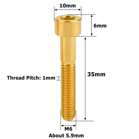 Titanium Allen Bolts M6x35mm For Bicycle Headset Stem Top Cover Screws Hex Head Titanium Alloy TC4 Anti Corrosion 5 Pack Gold Finish